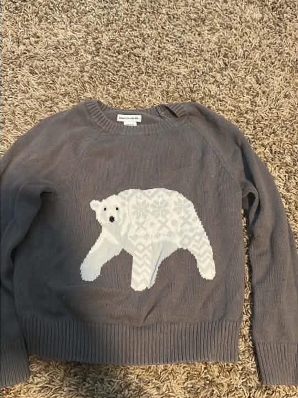 Kids Gray Sweater with White Polar Bear Intarsia - Unbranded